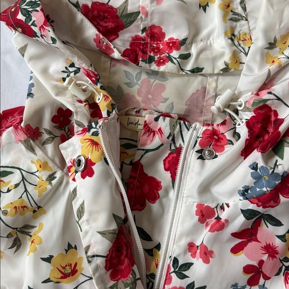 Linda Anderson Rose Floral Hooded Drawstring Spring Raincoat Jacket Size Large - Picture 5 of 7
